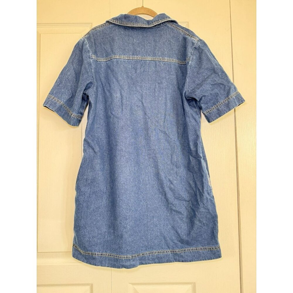 Denim Shift Dress Medium Blue Cotton Collared Pocket Casual Mini - Picture 8 of 8